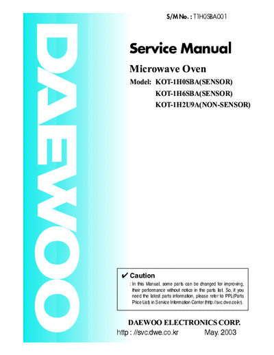Daewoo KOT-1H0SBA, KOT-1H6SBA, KOT-1H2U9A Service Manual Microwave Oven (Sensor, Non Sensor) - [6.285Kb - Part 1/3] pag. 68